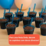 Kit 100 Copinho Azul Brigadeiro Doce 25ml + Mini Colherzinha