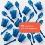 Kit 100 Copinho Azul Brigadeiro Doce 25ml + Mini Colherzinha