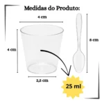 Kit 100 Copinho Brigadeiro 25ml Transparente + 100 Colher