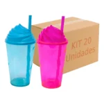 Kit 20 Copos Twister 300ml Tampa Chantilly 2 Cores Atacado