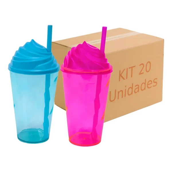 Kit 20 Copos Twister 300ml Tampa Chantilly 2 Cores Atacado