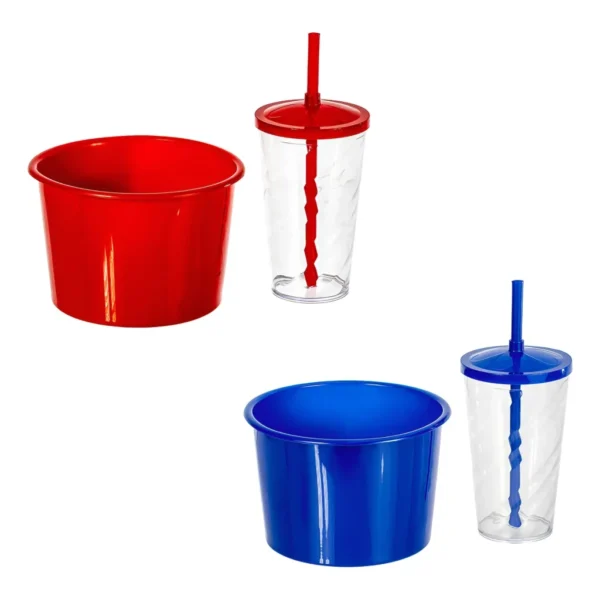 Kit 20 Copos Twister 500ml + 20 Baldes Pipoca 1,5l - Cinema Cor Azul Royal e Vermelho