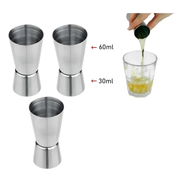 Kit 3 Dosador Duplo Inox 30ml / 60ml Medidor Bebidas Drinks