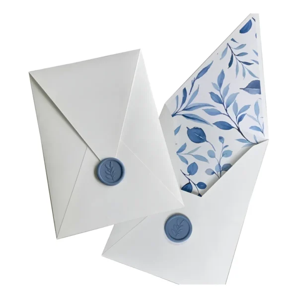 Kit 30 Envelopes Bico + Forro + Lacres De Cera Azul Serenity