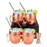 Kit 4 Canecas Moscow Mule + 4 Canudos + Dosador Cobre