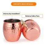 Kit 4 Canecas Moscow Mule + 4 Canudos + Dosador Cobre