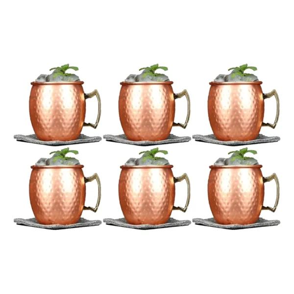 Kit 6 Canecas Moscow Mule Cobre 500 Ml Marteladas Laqueadas