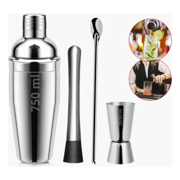 Kit Bar Coqueteleira 750ml Socador Dosador Drinks Bailarina