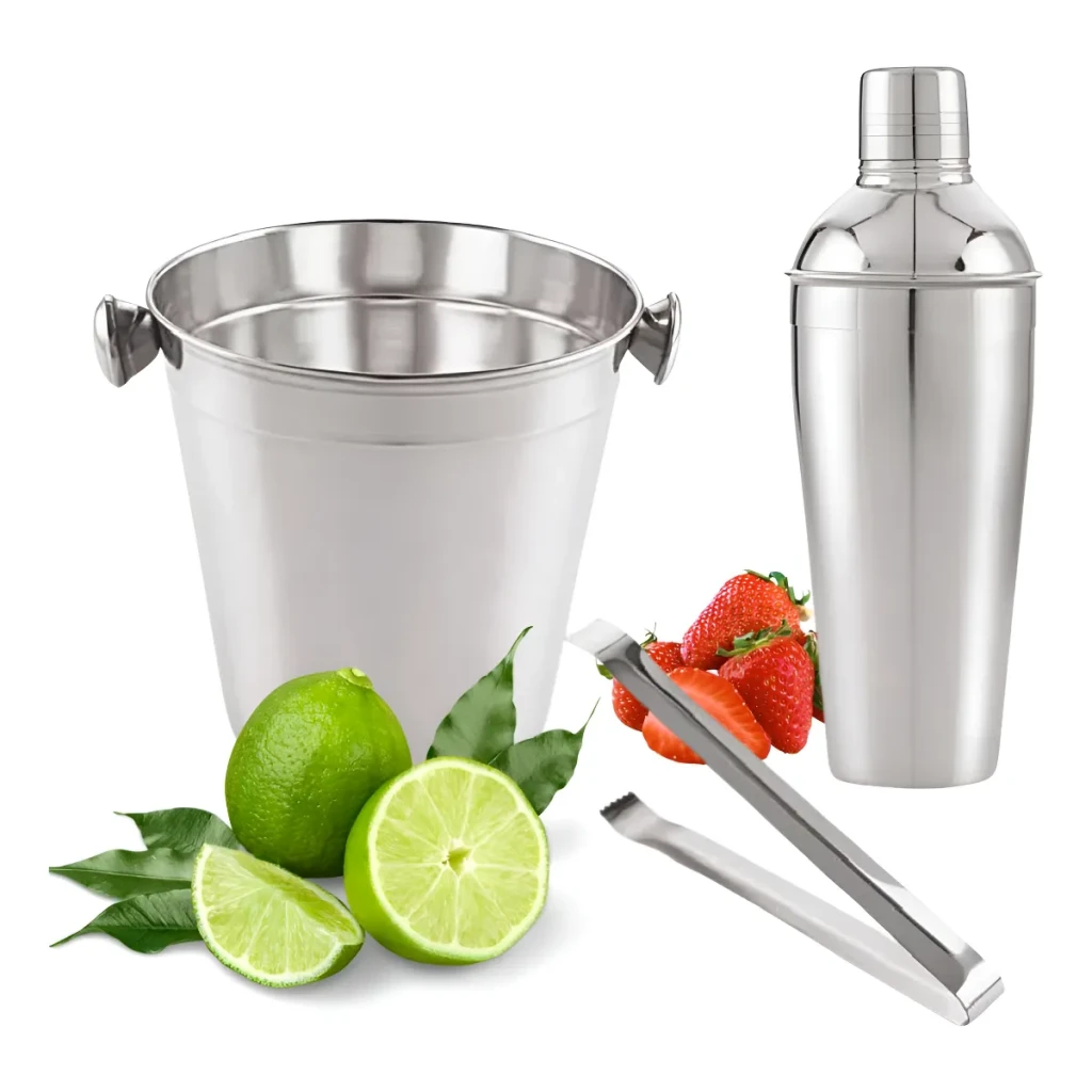 Kit Bar Inox 3 Peças Balde Pegador E Coqueteleira 500 Ml Kit Bar Inox 3 Peças Balde Pegador E Coqueteleira 500 Ml