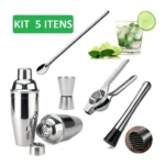 Kit Caipirinha Profissional Coqueteleira + 5 Peças Inox Bar