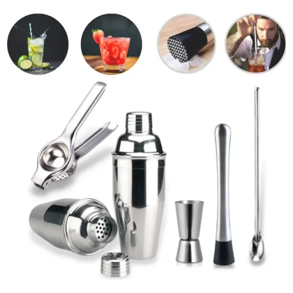 Kit Caipirinha Profissional Coqueteleira + 5 Peças Inox Bar