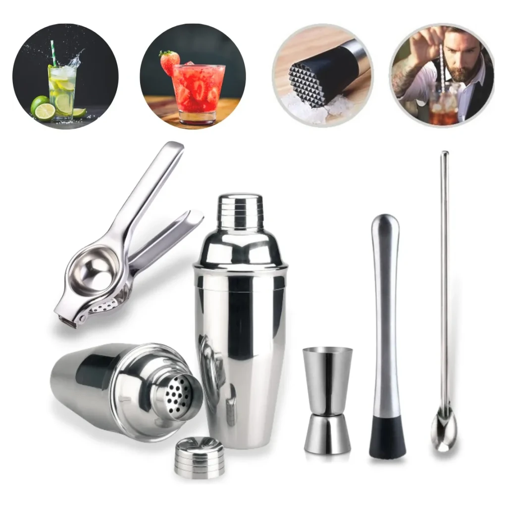 Kit Caipirinha Profissional Coqueteleira + 5 Peças Inox Bar Kit Caipirinha Profissional Coqueteleira + 5 Peças Inox Bar