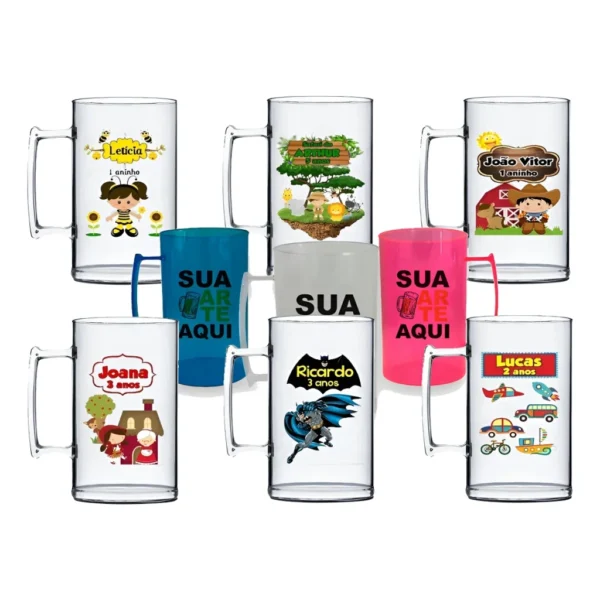 Kit 10 Copo Caneca Acrílico 500ml Personalizada Lembrancinha