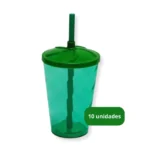 Kit 10 Copos Twister 300ml Liso Tampa Canudo Atacado Varejo