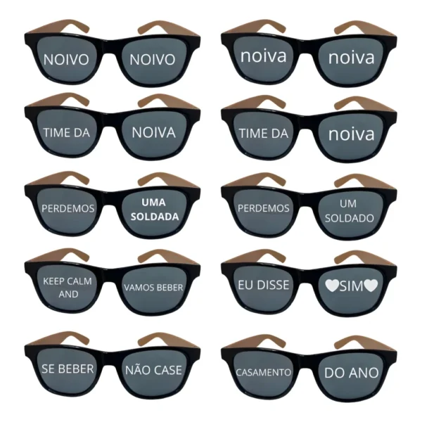 Kit 10 Óculos De Festa Bambu Escuro Frases De Casamento