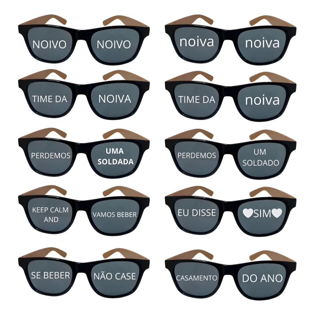 Kit 10 Óculos De Festa Bambu Escuro Frases De Casamento Kit 10 Óculos De Festa Bambu Escuro Frases De Casamento
