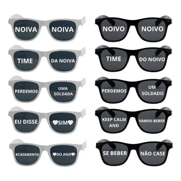 Kit 10 Óculos Personalizado Casamento Festa Branco E Preto