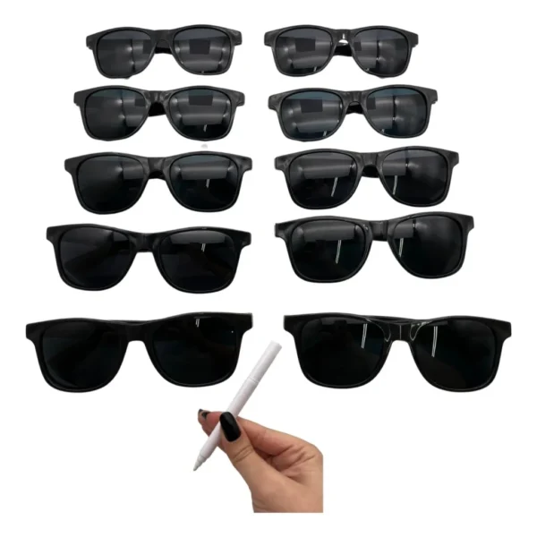 Kit 10 Óculos Preto Festa Evento Balada + Caneta Giz Branca