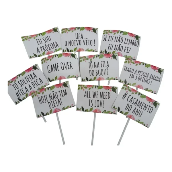 Kit 10 Plaquinhas Frases Divertidas Festa De Casamento