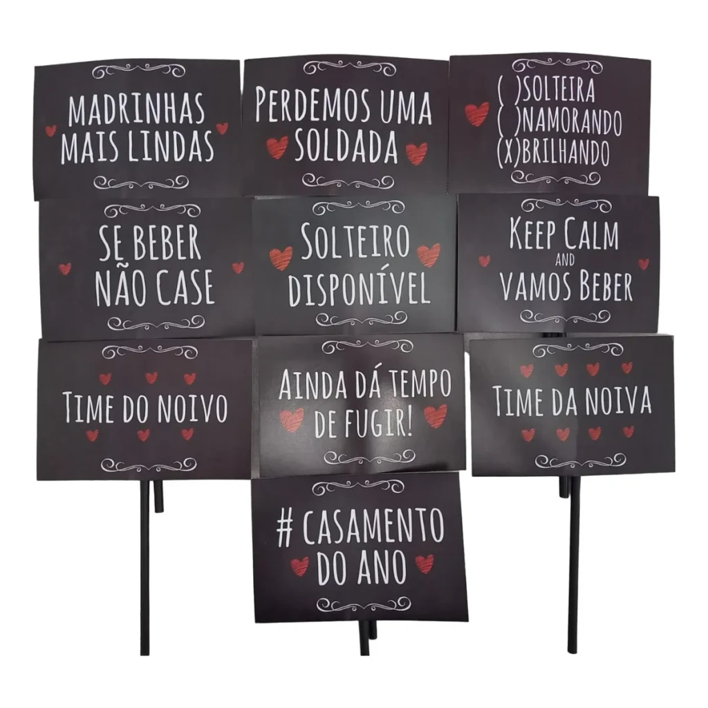 Kit 10 Plaquinhas Festa Casamento Kit 10 Plaquinhas Festa Casamento