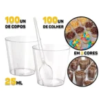 Kit 100 Copinho Potinho 25ml Brigadeiro Docinho + 100 Colher