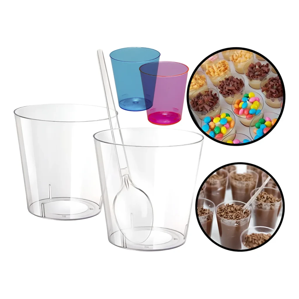 Kit 100 Copinho Potinho 25ml Brigadeiro Docinho + 100 Colher Kit 100 Copinho Potinho 25ml Brigadeiro Docinho + 100 Colher