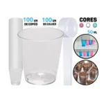Kit 100 Copinho Tacinha 50ml Acrilico Brigadeiro Com Colher