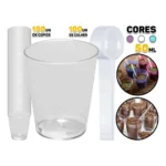 100 Copo Tacinha Doce Brigadeiro 50ml Acrilico 100 Colheres