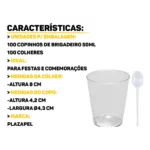 100 Copo Tacinha Doce Brigadeiro 50ml Acrilico 100 Colheres