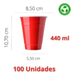 100 Copos Americano Descartável 440ml Beer Pong Vermelho Red Vermelho