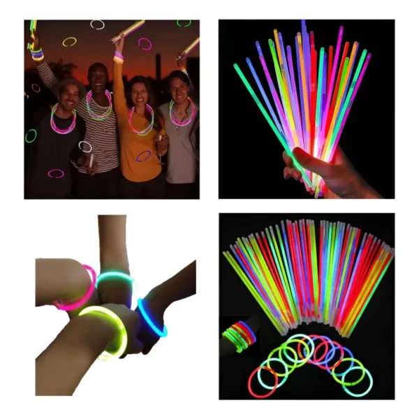 Kit Com 100 Pulseiras Neon Led Fluorescente Balada Festa