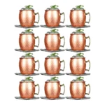 Kit 12 Canecas Moscow Mule 500 Ml Em Cobre Puro Marteladas