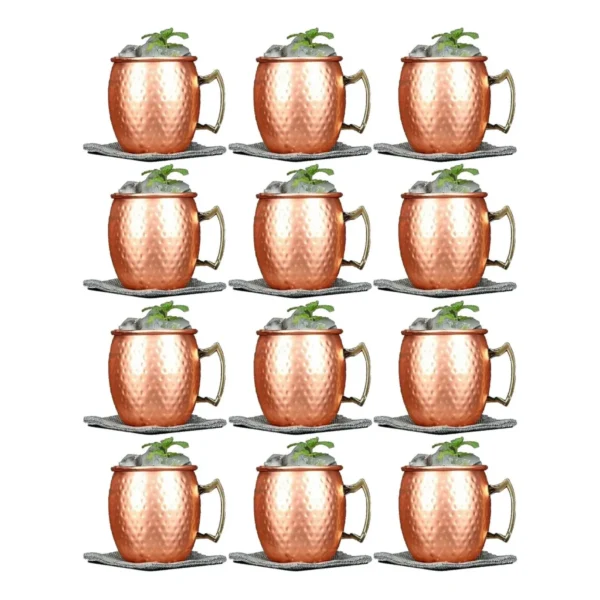 Kit 12 Canecas Moscow Mule 500 Ml Em Cobre Puro Marteladas