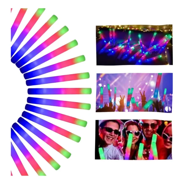 Kit 15 Bastão Led Balada Festa Neon Pisca Espuma Cores