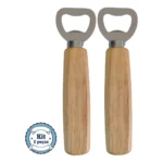 Kit 2 Abridores De Garrafa Cerveja Com Cabo Madeira Bar 14cm Madeira Clara