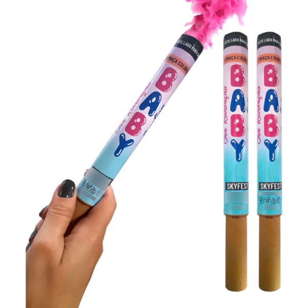 Kit Com 2 Fumaça Chá Revelação Bastão Baby Emotion Skyfest Cor Rosa