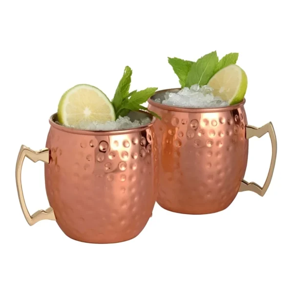 Kit 2 Canecas Moscow Mule Em Cobre Puro Martelada 500 Ml Impermeabilizada