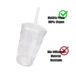 20 Copos Twister 300ml Liso Tampa Canudo Eco Atacado Varejo