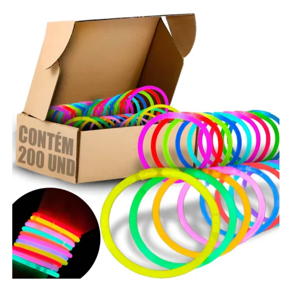Pulseira Neon 200 Un Adereços Balada Fluorescente Festa Led