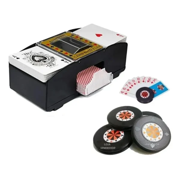 Kit 4 Suportes De Cartas + Embaralhador Automático Baralho