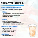 Kit 50 Copos Acrílico 300ml Lavável Descartável Colorido