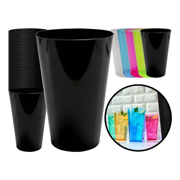 Kit 50 Copos Acrílico 300ml Lavável Descartável Colorido