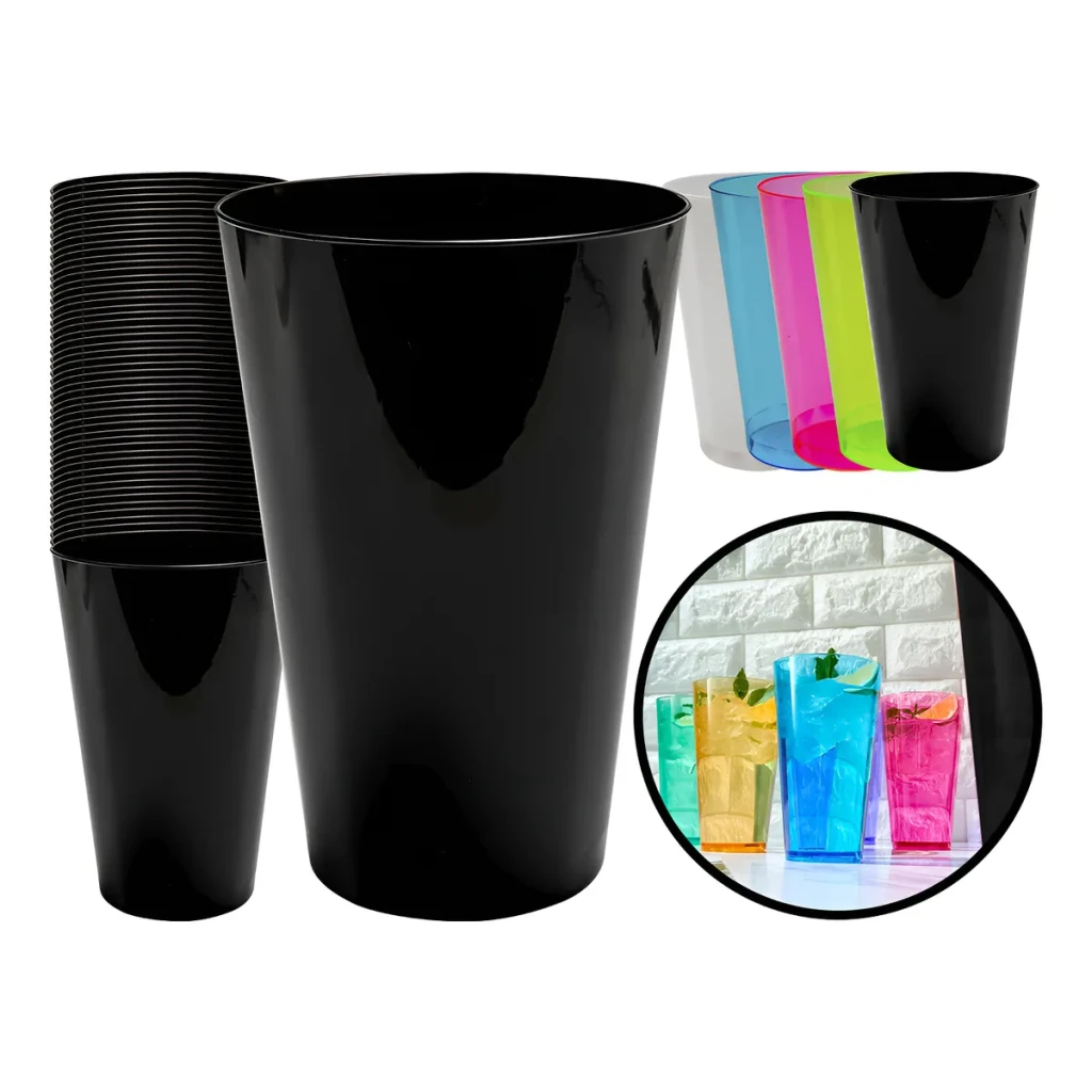 Kit 50 Copos Acrílico 300ml Lavável Descartável Colorido Kit 50 Copos Acrílico 300ml Lavável Descartável Colorido