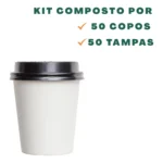 50un Copo Papel Branco 200ml C/ Tampa Café Delivery Fsc Branco