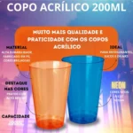 Kit 50 Copos Plastico Acrilico 200ml Lavável Coloridos