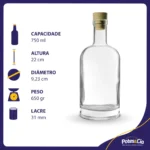 6 Garrafas De Vidro 750ml Kaleido Licor + Rolha T E Lacre