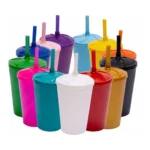 60 Copos Acrílico Twister 300ml Infantil Com Tampa E Canudo!