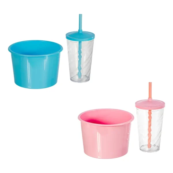 Kit 20 Copos Twister 500ml + 20 Baldes Pipoca 1,5l - Cinema Cor Azul BB e Rosa BB