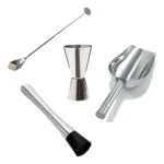 Kit Barman NLS Colher Bailarina Dosador Duplo Macerador Pá Gelo Inox NilosDecor