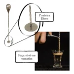 Kit Barman NLS Colher Bailarina Dosador Duplo Macerador Pá Gelo Inox NilosDecor